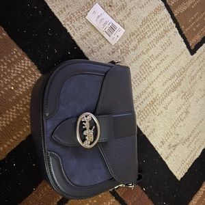 Coach Navy Blue Georgie Saddlebag with snakeskin printed strap crossbody NWT